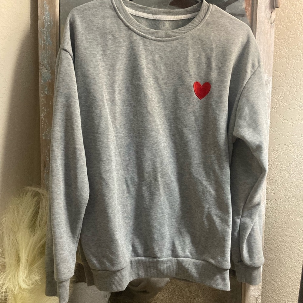 Gray Heart Embroidered Women's Sweater